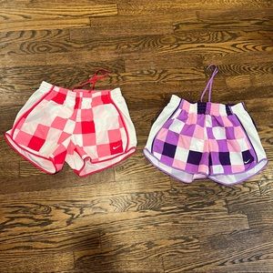 NIKE Dri Fit Athletic Running Shorts Checkerboard Pink Purple {SET OF 2} Size S